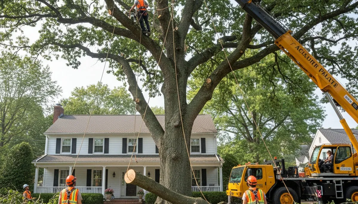 Large tree removal by professional arborists using bucket truck in Collingswood, NJ near Philadelphia, PA