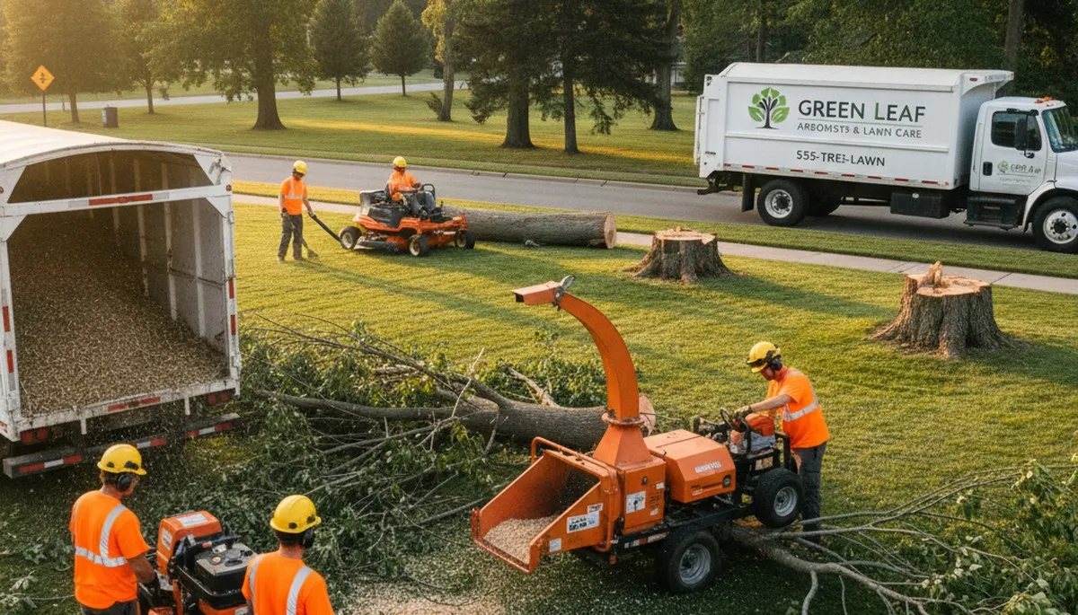 Lawn care experts trimming trees and mowing grass in Philadelphia, PA for Chop Chop Tree services