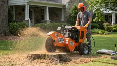 Professional stump grinding service removing tree stumps in Ardmore, Philadelphia, PA yard