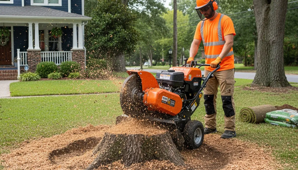 Professional stump grinding service removing tree stumps in Camden NJ near Philadelphia PA homes