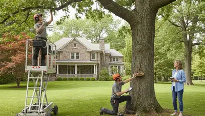 Certified arborist performing tree health assessment in Bala Cynwyd, Philadelphia, PA