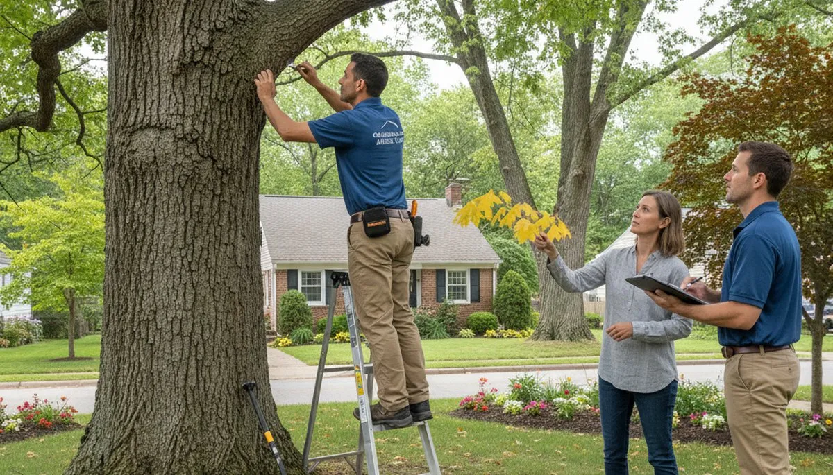 Certified arborist performing tree health assessment in Collingswood, NJ near Philadelphia, PA