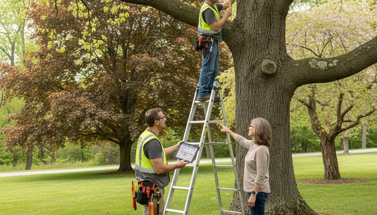 Certified arborist performing tree health assessment in Merion Station, Philadelphia, PA