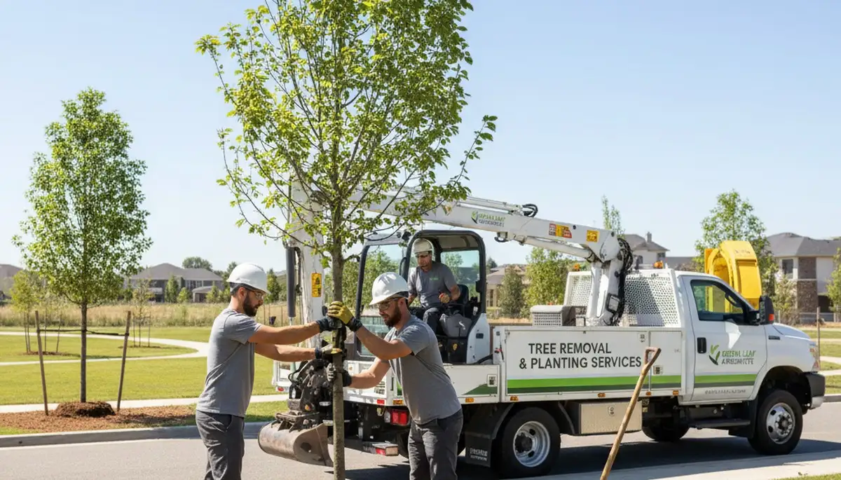 Arborists planting new trees in Philadelphia PA yard for Chop Chop Tree tree planting service
