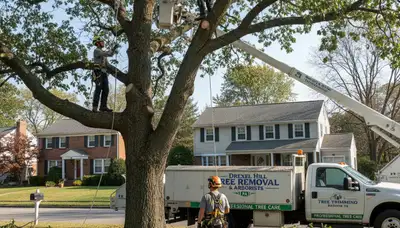 Professional tree removal service in Philadelphia, PA safely cutting and clearing large residential trees