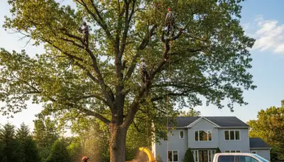 Professional tree removal service in Philadelphia PA safely cutting down large oak tree
