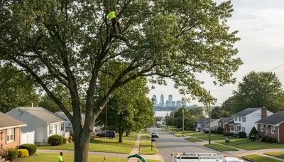 Professional tree removal service in Philadelphia PA safely cutting trees near residential property