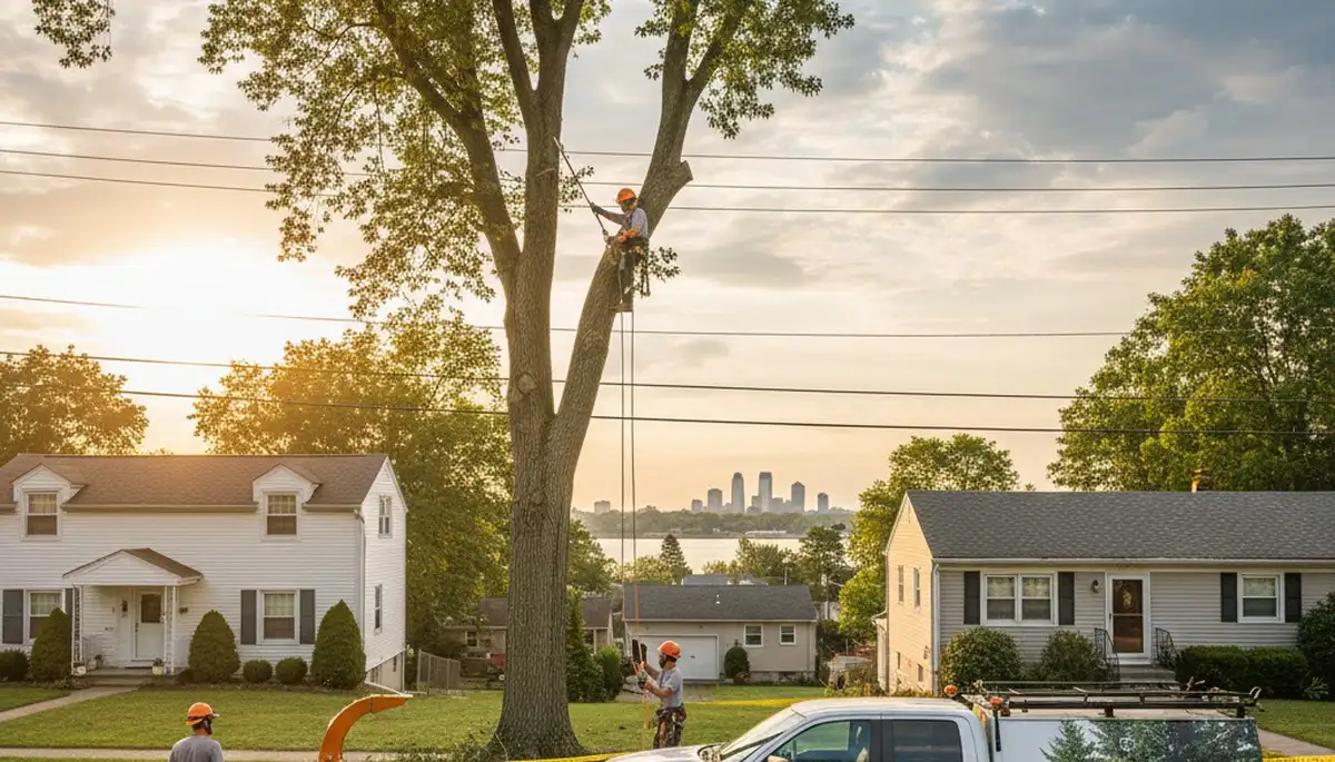 Professional tree removal service in Philadelphia PA safely cutting large oak tree